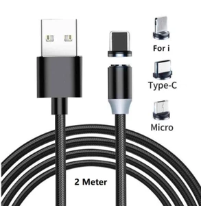 Ladekabel für Samsung Handy USB C Typ-C Micro iPhone Huawei Xiaomi Magnet LED 2M - Bild 1 von 8