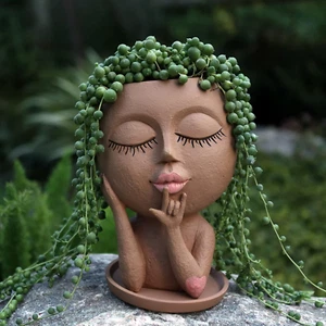 Face Flower Pots Head Planter, Cute Resin Face Planters for Indoor Outdoor Plant - Picture 1 of 12