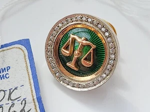 585/14K and Silver 925 - Enamel Golden badge NOS BADGE Trident Scales of Justice - Picture 1 of 13