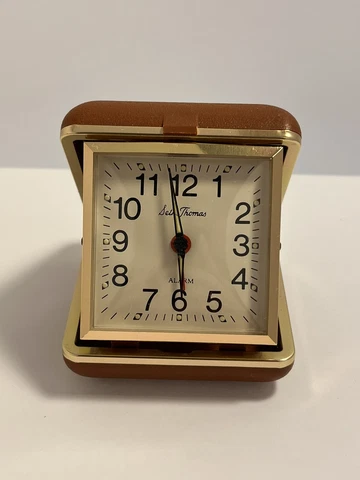 Vintage Seth Thomas Travel Wind Up Alarm Clock Made In Brazil Brown, MCM, Pocket Cover