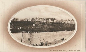 EMBOSSED HH CLARKE LOCAL POSTCARD EAST BEACH FROM PIER CLACTON ON SEA 1914 - Picture 1 of 2