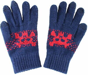 JOHN LEWIS Kids Knitted GLOVES Skull and Crossbones BLUE 6-8 Years / 8-10 Years