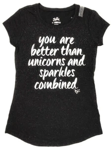 Justice for Girls Black Unicorn and Sparkles Shirt~Size 8~NWT - Picture 1 of 3