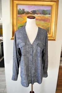 THEORY Trisalta Leinen Chambray blau Tunika Crunch Knopf Bluse Top Gr. S  - Bild 1 von 4