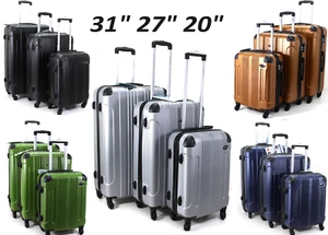 X Large Hard Shell 3Pcs Suitcases ABS Cabin 4 Wheel Luggage Lightweight Trolley - Picture 1 of 57