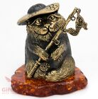 Brass Amber Figurine of fisherman cat with a fishing rod IronWork