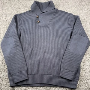 Duluth Trading Co Pullover Brigadier Schalkragen Wollmischung Grobstrick Blau Lg - Bild 1 von 6