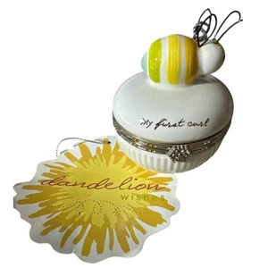 Baby's "My First Curl" Bumble Bee Ceramic Trinket Box Hinged Secure Closure - Picture 1 of 8