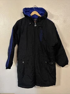 Adidas Cappotto Lungo Taglia XL Giacca Parka - Donna Nero e Blu con Cappuccio anni '90 - Foto 1 di 10
