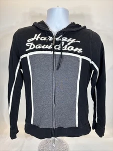 Harley Davidson Hoodie Women’s Medium Black Zip Biker Motorcycle Lightweight - Picture 1 of 4