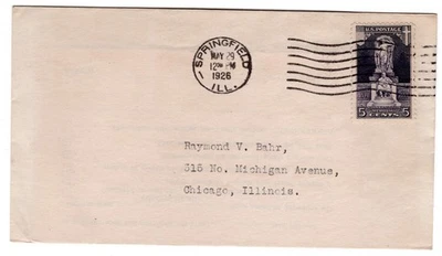#628 Ericsson Memorial 1926 FDC U/O Unofficial Springfield IL Bahr - Image 1 of 2