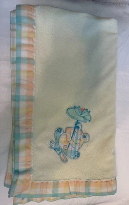 Manta bebé Quiltex años 80 pastel a cuadros ribete polar oso aplique en muy buena condición guardería Foto 1 de 2