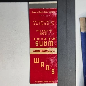 WANS Mutual Anderson South Carolina Vintage Radio Werbung Streichholzheftchen - Bild 1 von 3