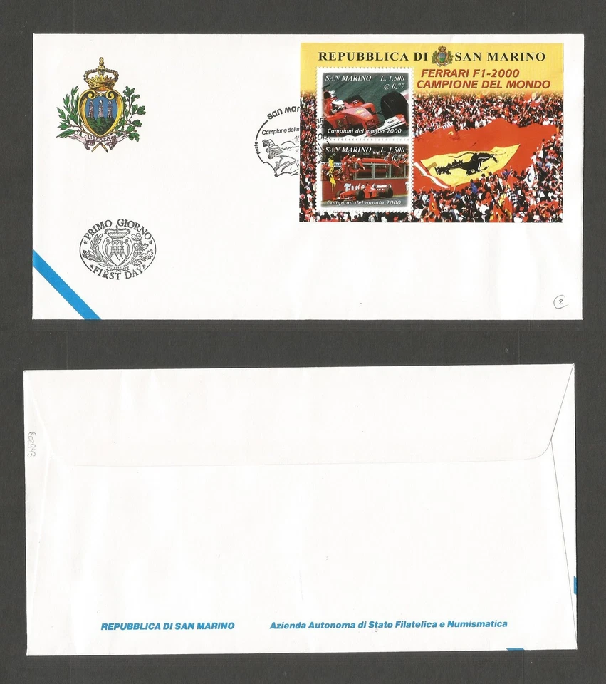 (AT3380) SAN MARINO - 2000 FORMULA 1 MINIATURE SHEET FDC. NICE - Image 1 of 1