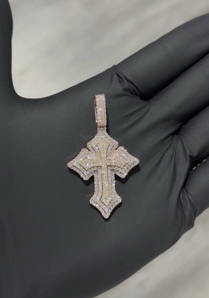 Tri-Tone 2.5 Ctw Diamond Cross Pendant 10K Gold Rose-White-Yellow 3 layers - Image 1 of 3