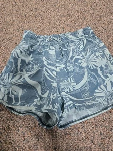 Athleta Girls Athletic Shorts Aqua Blue Floral Elastic Pull On Girls Size 8-10 - Picture 1 of 4
