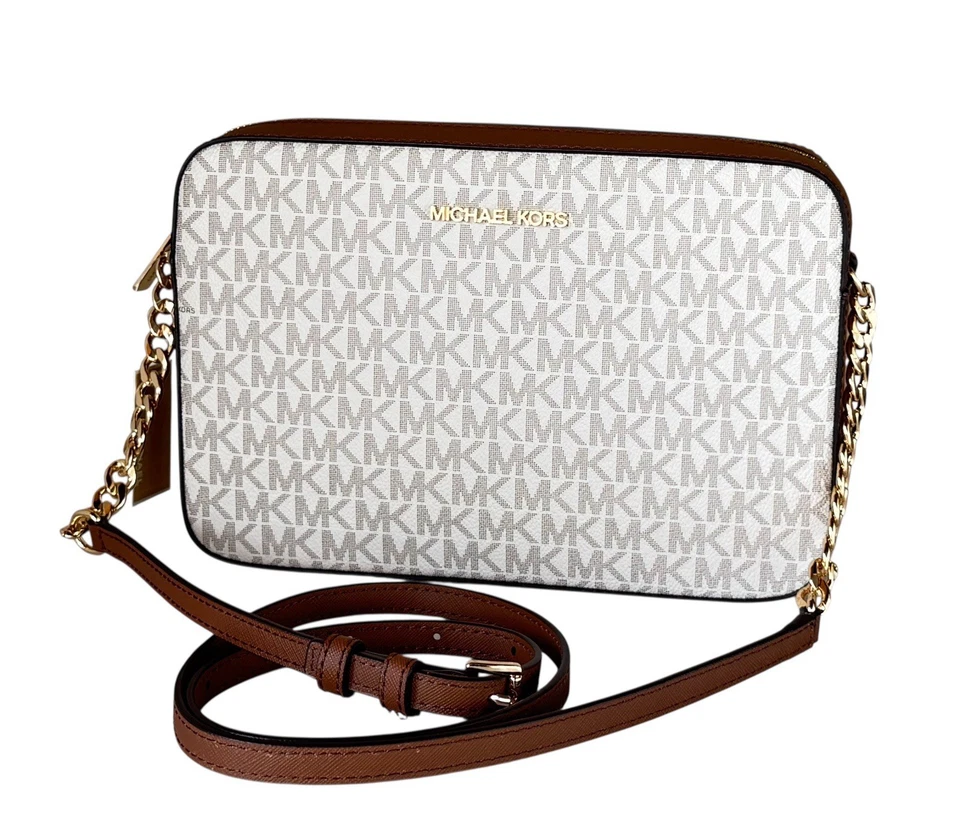Michael Kors Jet Set Item East West Shoulder Crossbody Bag MK Vanilla/Brown - Image 1 of 4