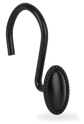 Shower Curtain Hooks Set of 12 Black Rust Resistant  Beaded Oval Decorative - Image 1 of 3