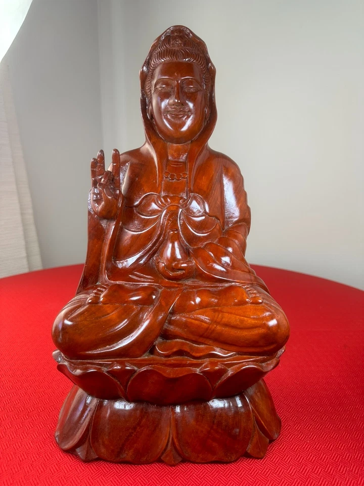De Colección Coleccionable Original Guanyin Palo de Rosa Mudra Buda Flor de Loto Estatua Decoración Foto 1 de 4