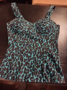 Tankini Top Leopard Green Black  w/Boning Size Small - Picture 1 of 5