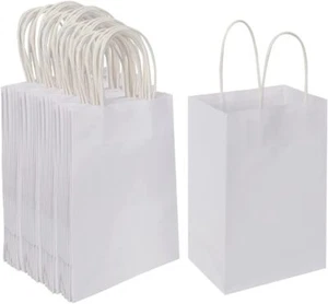 Oikss 100 Pack 5.25x3.25x8.25 Inch Small White Kraft Paper Bags with Handles - Picture 1 of 5