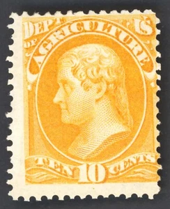 US Scott O5 Mint HR OG 10c Yellow 1873 Lot H042 bhmstamps - Picture 1 of 2