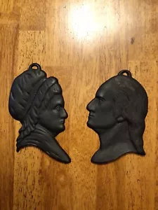 George & Martha Washington Silhouette Cast Iron Wall Hangings Decor Black - Picture 1 of 3