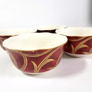 4 Pier 1 Imports Red Gold Cereal Soup Bowl Scalloped Edge CRIMSON CHIC Porcelain - Picture 1 of 7