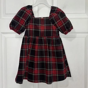 NWT Copper Key Tartan Plaid Smocked Dress Girls 4 Red Black SS Pockets Stretch - Picture 1 of 6
