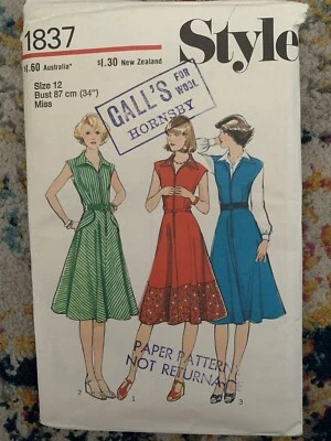 STYLE 1837 Misses' Dress Pinafore Sz 12 VINTAGE Sewing Pattern Uncut & FF  1970s - Image 1 of 4