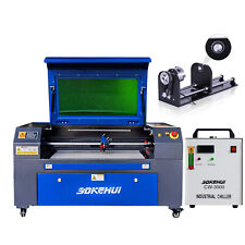60W CO2 Laser Graviermaschine 700x500mm Lasergravierer Cutter &Drehachse &CW3000
