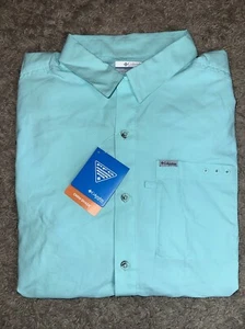 Men's Sea Green Columbia Bluefin Winds Short Sleeve Camp Shirt Size Large UPF 50 - Picture 1 of 11