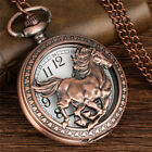 Red Copper Horse Quartz Pocket Watch with Chain White Dial Gifts for Women Men