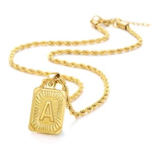 Initial A-Z Letter Pendant Necklace Mens Womens Gold Plated Stainless Steel 19In - Picture 1 of 33