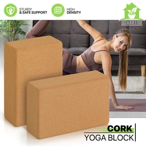 2 Pack Non-Slip Cork Yoga Block Home Gym Pilates Fitness Stretching Exercise Aid - Picture 1 of 10