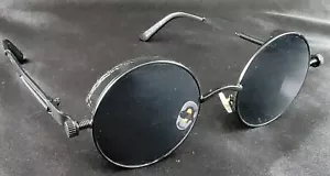 Gafas de sol lentes redondas unisex marco protector soldador de metal negro con lentes de plástico - Imagen 1 de 10