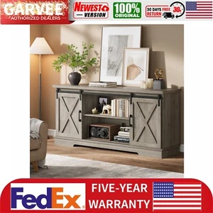 Farmhouse Tv Stand for 65" TV Entertainment Center with Sliding Barn Doors - Picture 1 of 18