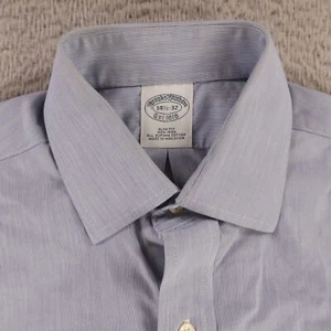 Brooks Brothers Shirt Mens S 14.5 32 Blue Striped 100% Cotton Button Up Slim - Picture 1 of 10
