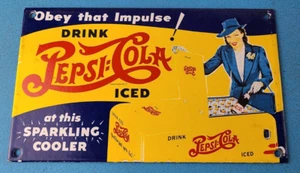 VINTAGE PEPSI COLA PORCELAIN GAS SERVICE STATION PUMP PLATE SODA SIGN - Picture 1 of 15