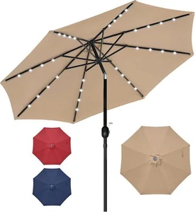 2Pcs 9Ft Solar Market Umbrella 32 LED Lighted Patio Table W/Tilt & Crank Outdoor - Picture 1 of 8