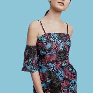 TRACY REESE lace mini dress black blue wine detached sleeves Anthro XS XXS 0 1F - Picture 1 of 8
