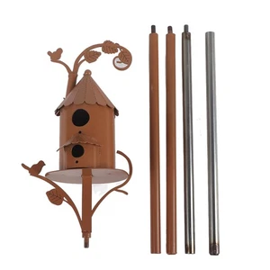 Metal Bird House With Pole Metal Art Cottage Bird House Stakes Garden Decor SLEV - Picture 1 of 9