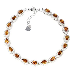 925 Sterling Silver Bracelet Pear Citrine 5x3mm Natural Gemstone Jewelry 7inches - Picture 1 of 13
