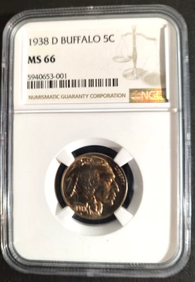 1938 D Buffalo Nickel - NGC MS66  - Beautiful Color Luster - Image 1 of 2