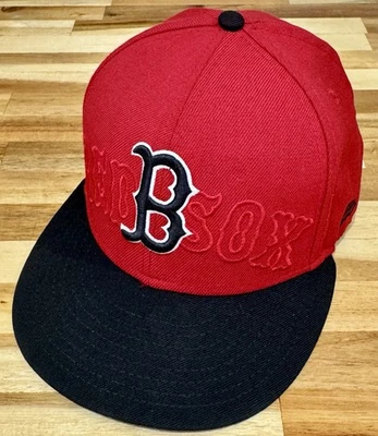 NEW ERA 59Fifty Boston Red Sox fitted hat 7 1/4 red black brim B logo MLB Wool - Image 1 of 4