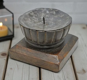 Antique Wooden Candle Holder Stand Original Old Hand Carved - Picture 1 of 7