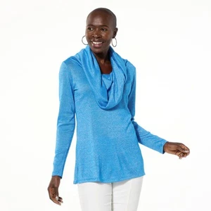 Maglione Colleen Lopez Collezione Super Morbido Convertibile Shimmer Ceruleo S Nuovo - Foto 1 di 3