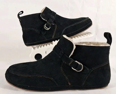 OluKai Ola Hou Shearling Fur Black Suede Ankle Boot Womens Size 11 EU 41 - Image 1 of 4