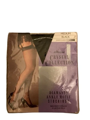 ST Michael Crystal collectionVintage Stockings Black Diamanté Ankle Sheer Med - Image 1 of 4