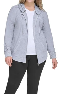 Calvin Klein Performance Ruched-Sleeve Zip Hoodie Women's 2X Grey Long Sleeve - Picture 1 of 7